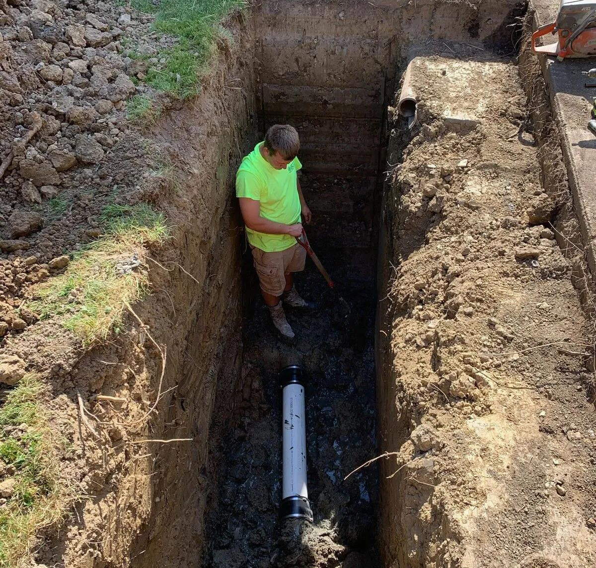 Sewer line repair excavation